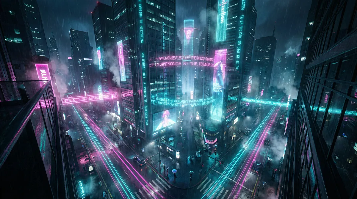 桃花网在线观看免费观看 竖屏短剧平台首页背景 - 赛博朋克都市夜景